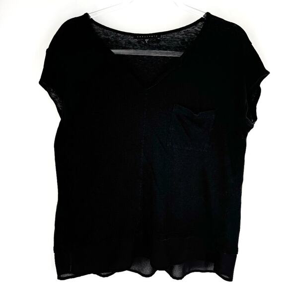 Sanctuary Linen Cap Sleeve Top with Contrast Trim Black Size Large - Picture 1 of 6